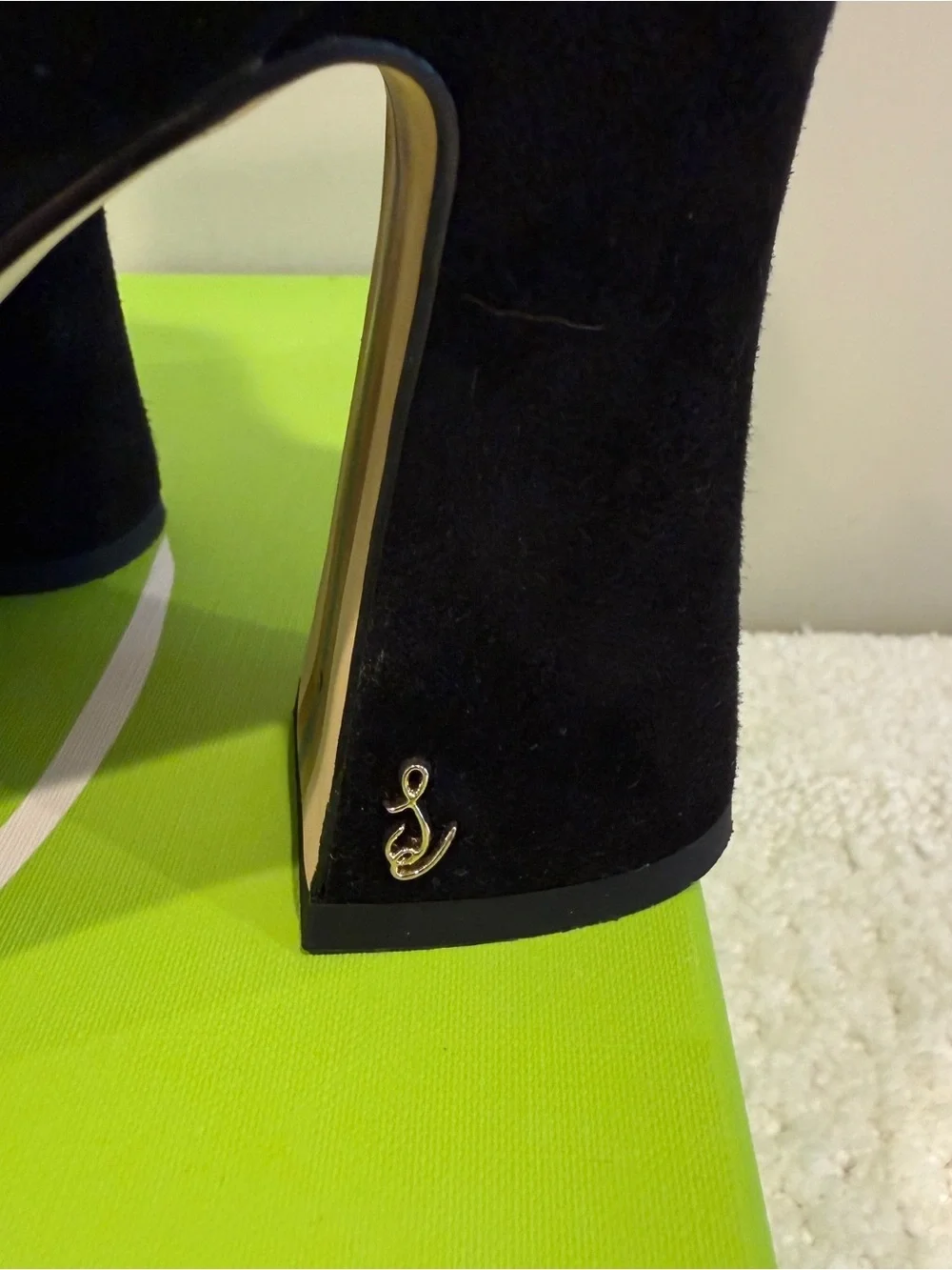 Sam Edelman Jaye Black Suede Architectural Heel Ankle Boots